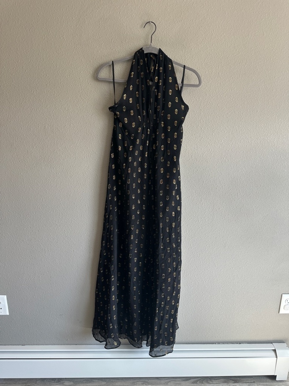 Venus Silk Black Halter Maxi Dress with Gold Accent 4